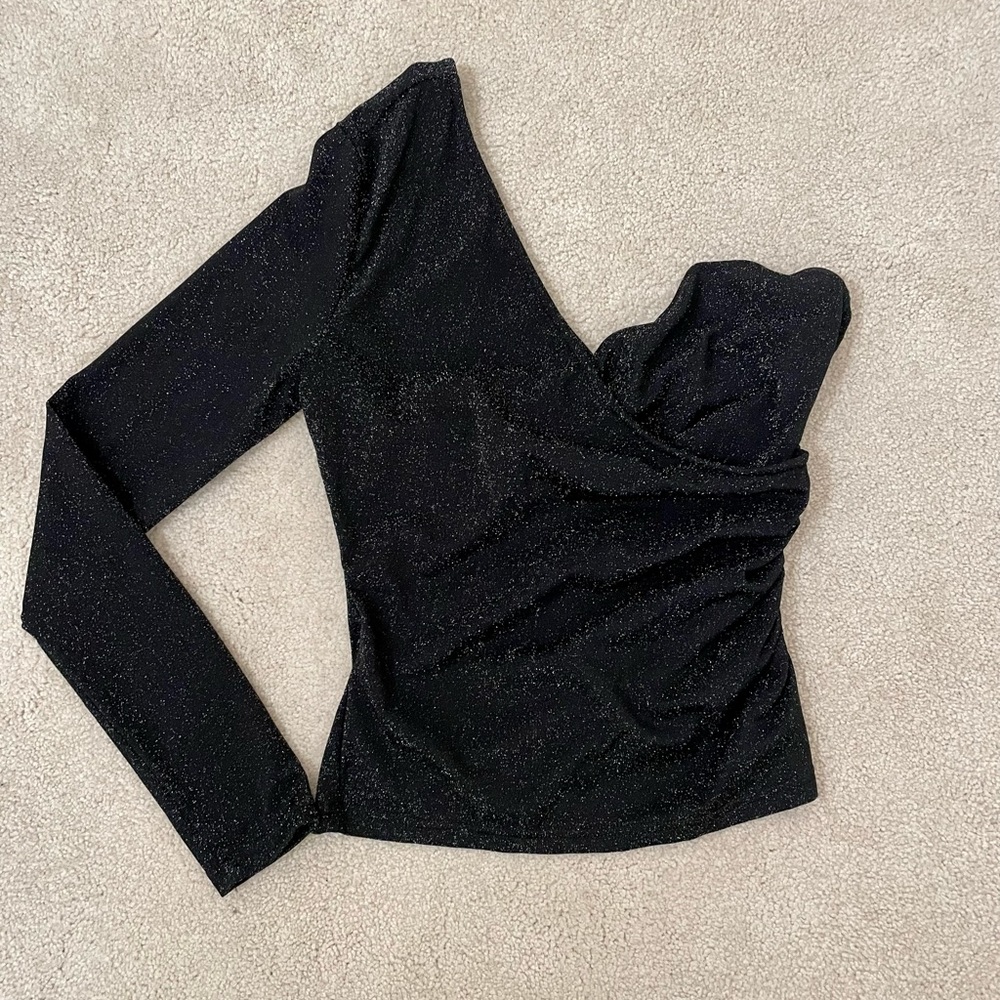 NASTY GAL Shimmery one sleeved black top